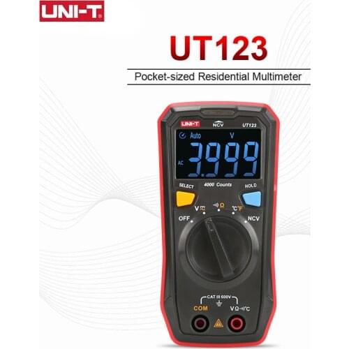 UNI-T UT123 Digital Multimeter Pocket Size Residential Multimetro AC DC Voltage Resistor Temperature NCV Tester EBTN Display