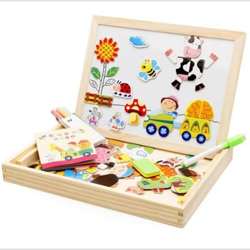 Wooden toy Educational Farm Animal Wooden Magnetic Puzzle Children Kids Jigsaw Babys Drawing Board