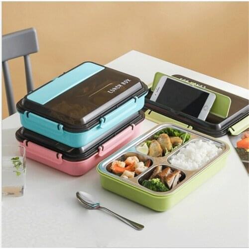 304 Stainless Steel Childrens Compartmentalized Dining Plate Student Heat Preservation Lunch Box Tableware With Lid Rectangle