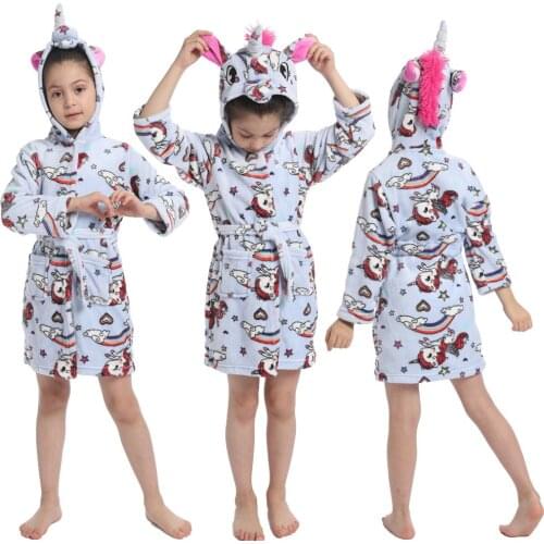 Winter Kids Unicorn Flannel Robe for Girls Pajamas Animal Hooded Children Bathrobe Sleepwear Kids Dressing Gown Baby NightGowns