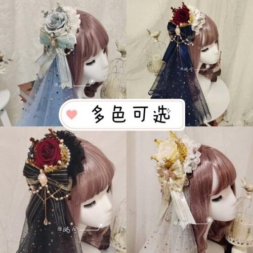 Lolita Handmade Headwear Crown Flower Pill White Snow Ji Lolita Hair Accessories Gothic Bride CLA