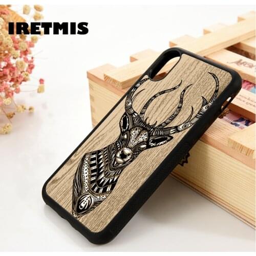 Iretmis 5 5S SE 6 6S Soft Silicone phone case cover for iPhone 7 8 plus X Xs 11 Pro Max XR Deer stag head aztec animal graphic