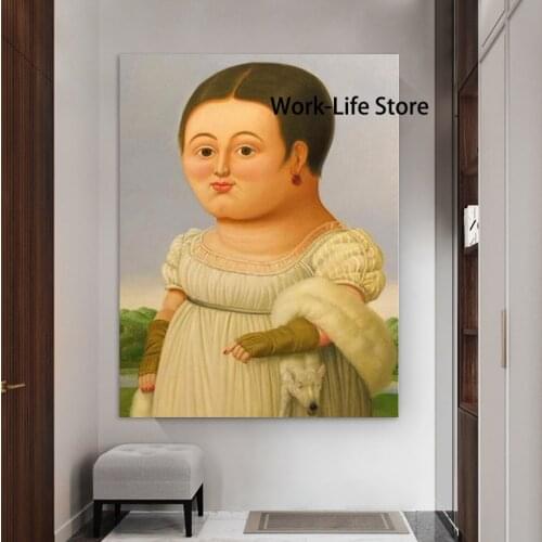 Famous Fat Art Portrait of Miss Riviera Canvas Painting By Fernando Botero Posters and Prints Living Room Wall Art Picture Decor