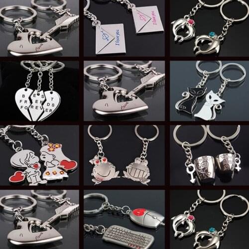 2 Pcs Fashion Heart Key Ring Silver Color Lovers Love Key Chain Valentines Day Gift 1 Pair Couple I Love You Letter Keychain