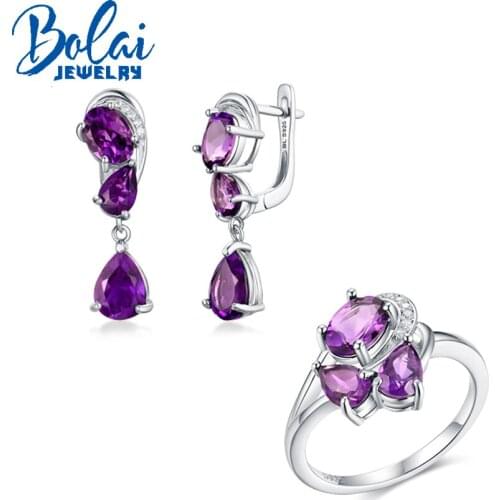 Natural African amethyst ring and earring set, 925 pure silver simple design, suitable for any occasion to wear fine jewelry