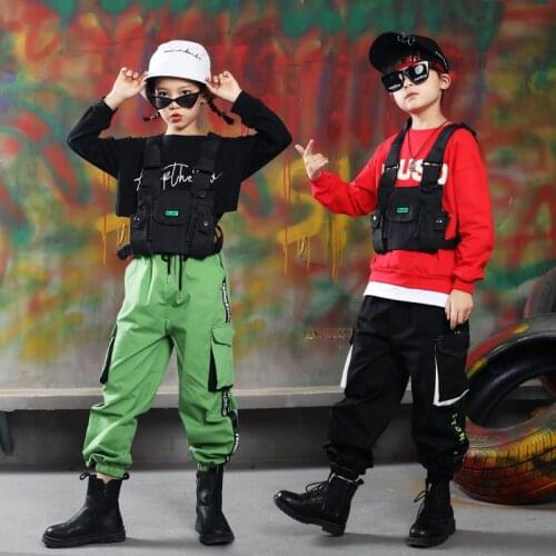 Girls Boys Dacne Costume Kids Hip Hop Clothing Long Sleeve T-Shirt Sweatshirt Tactical Cargo Pants Jazz Rave Clothes XS2735