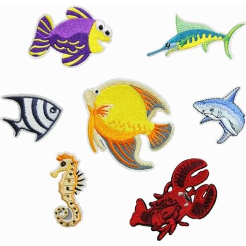 Creative Sea Animal Pactches Embroidery Cloth Stickers Iron On Patch Thermo Adhesive Badges Girl Clothes Appliques Patches