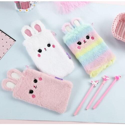 Cute rabbit Plush Pencil Pouch Pen Bag for Girls Kawaii Stationery Large Capacity Pencil Case Pen Box Cosmetic Pouch Storage Bag