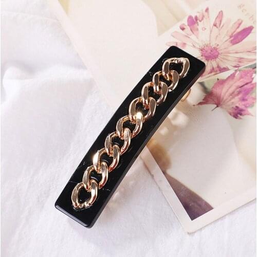 Fashion Geometric Stick Chain Girl Gold Color Metal Chain Hairpin Headwear Vintage Acrylic Barrette Clip Hair Accessories