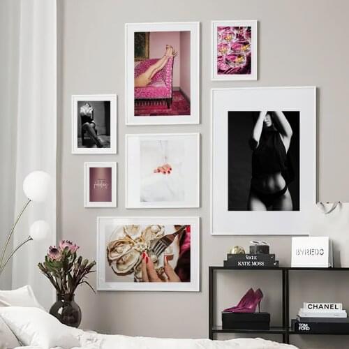 Fashion Model Girl Champagne Wall Art Canvas Painting Black White Photo Nordic Posters And Prints Wall Pictures For Living Room