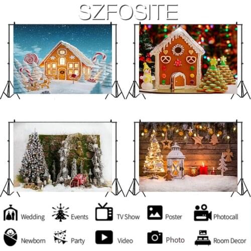 Sweet Candy House Snow Tree Backdrop Christmas Happy Party Decoration Childrens Room Baby Bath Newborn Custom Background Photo