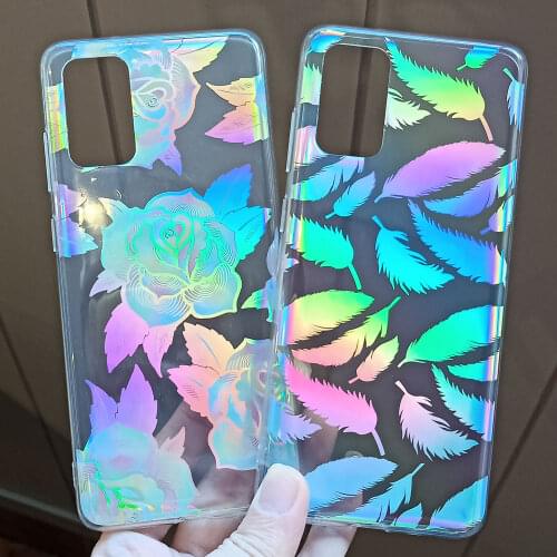 Luxury Plating Gradient Laser Flower Case for Samsung A01 A21 A51 A71 A81 A91 S20 S21 Plus S21 Ultra Clear Capa Holographic Case