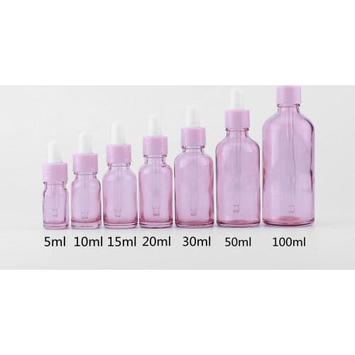 10pcs 5ml 10ml 30ml 50ml 100ml Pink Glass Dropper Bottle Empty Cosmetic Packaging Container Vials Essential Oil Bottles