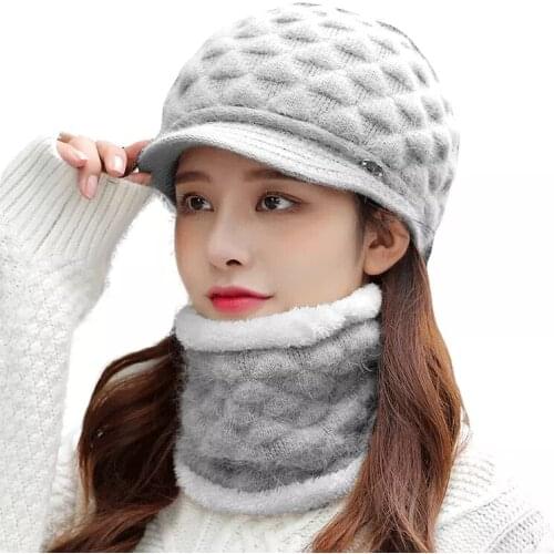 Scarf+Cap 2pcs/Set Women Winter Knitted Beanie Hat Female Outdoor Warm Windproof Thick Face Mask Girl Neck Protection