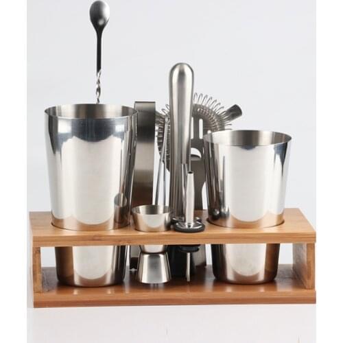 Cocktail Shaker Stainless Steel Mixer Drink Tools Includes Martini Shaker, Strainer,Tweezers, Jigger, Bar Set with Wood Stand