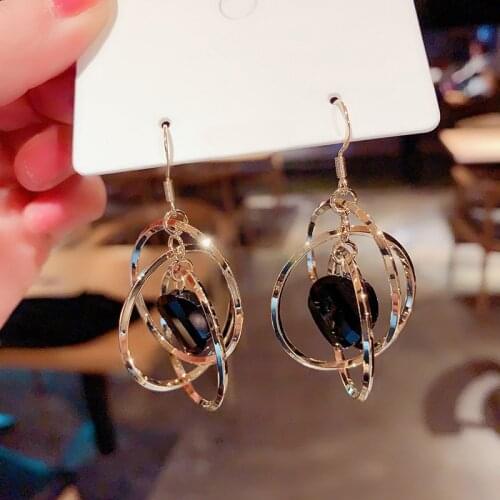 Rhinestone Dangle Earrings Hollow Round Crossed Circles Korean Fashion Earring For Women Wedding Party Fashion Jewelry Gifts