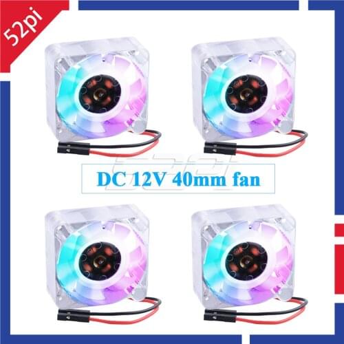 52Pi 2 / 4 PCS Blue & RGB LED Light DC 12V 4010 PC Cooler Brushless Cooling Fan For 3D Prienters Or Router Heat Dissipation