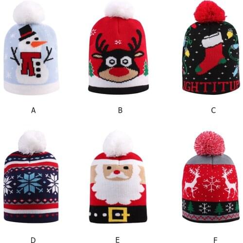 KLV Baby Boy Girl Knitted Christmas Hat Santa Claus Deer Elastic Beanie Autumn Winter Warm Cap Kids Children New Year Gifts