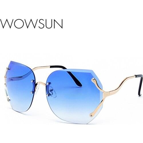 WOWSUN New Luxury Transparent Sunglasses Brand Gradient Mens Sunglasses Oversized Rimless Sun Glasses Rosa Lune WO-013