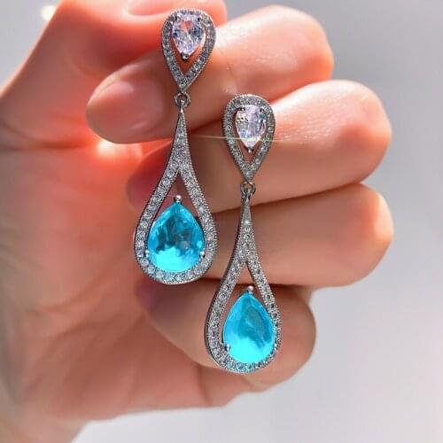 2020 Luxury Hypoallergenic Earring For Women Water Drop Cutting Paraiba Tourmaline Gemstone Married Fine Jewelry Gifts