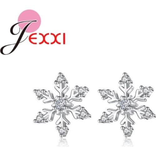Personality New Fashion Snowflake Design Shiny CZ Crystal 925 Sterling Silver Stud Earring Woman Girls Party Accessories