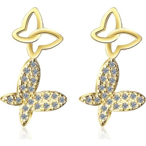 Bow Female Design Temperament Exquisite 925 Sterling Silver Jewelry Personality Golden Butterfly crystal Stud Earrings SE719