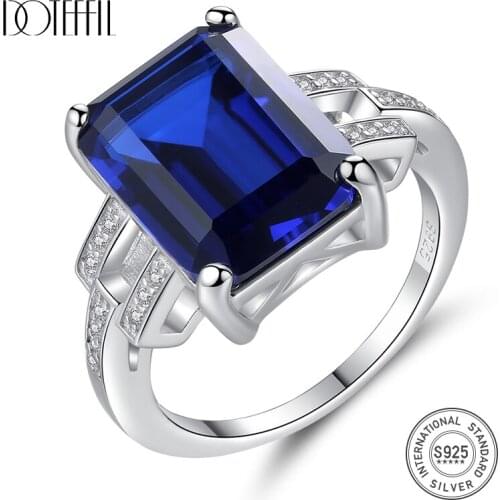 DOTEFFIL Exquisite 925 Sterling Silver Finger Rings For Women Emerald Cut Big Size Engagement Ring Geometric Design Jewellery