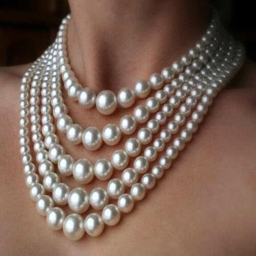 Luxury New Women Fashion choker Multi-layered tassels Milk White big Pearls Necklace Beads Statement Collar Necklace jewelry