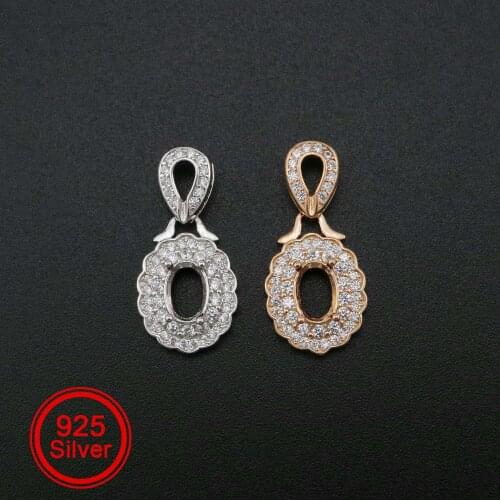 1Pcs 5x7MM Oval Prong Pendant Settings Luxury Pave Rose Gold Plated Solid 925 Sterling Silver Charm Bezel Tray 1421134