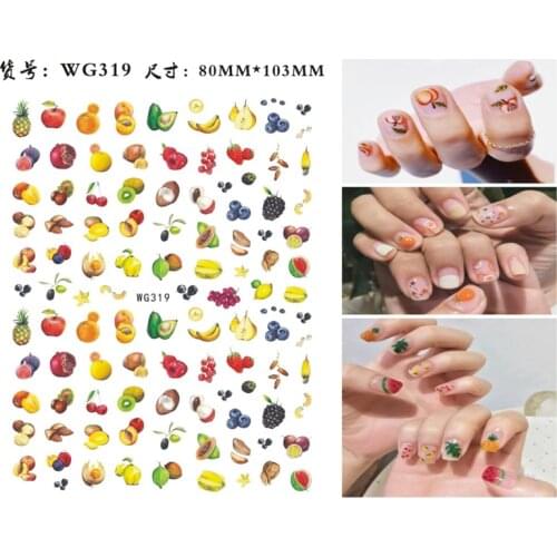 10PCS Apple Strawberry Watermelon Orange Pineapple Blueberry Fruit Nail Sticker Self Adhesive Transfer decorative stickers