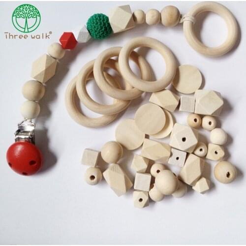 100pc Diy Wooden Beads Natural Wood Organic Baby Teether Beads Loose Beads Geometry Jewelry Making