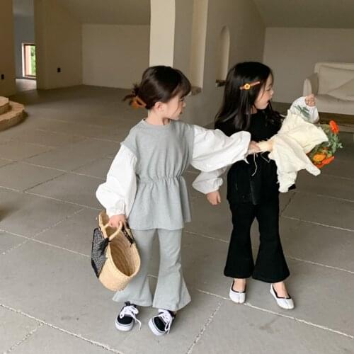 Spring Autumn Girls 2 Pcs Set Baby Sweat Shirt + Flare Pants Kids Tracksuits Children Activewear Ptach Cotton 1 To 7 Yrs