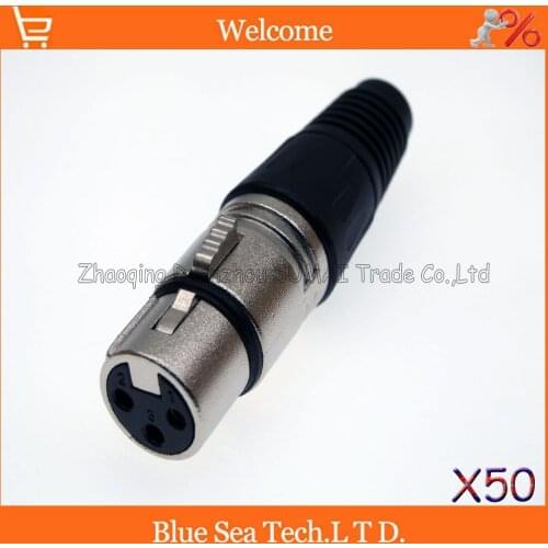 50 PCS Audio MIC Connector XLR 3 Pin Female 3P XLR KTV Microphone/ Speakers plug, Silver with black sheath