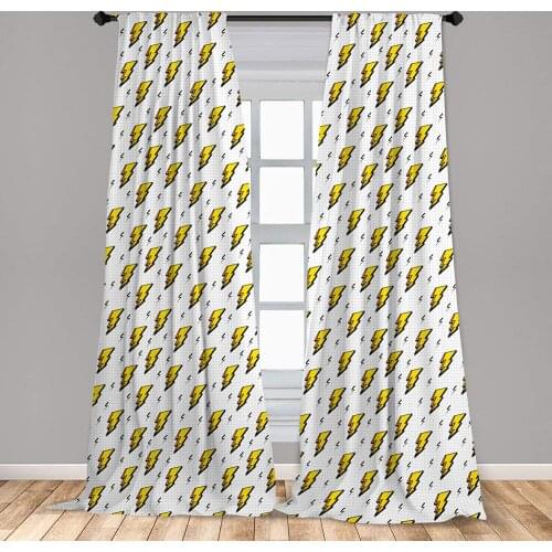Abstract Curtains Vintage Eighties Thunder Bolts on Notebook Page Background Funky Retro Window Drapes for Living Room Bedroom