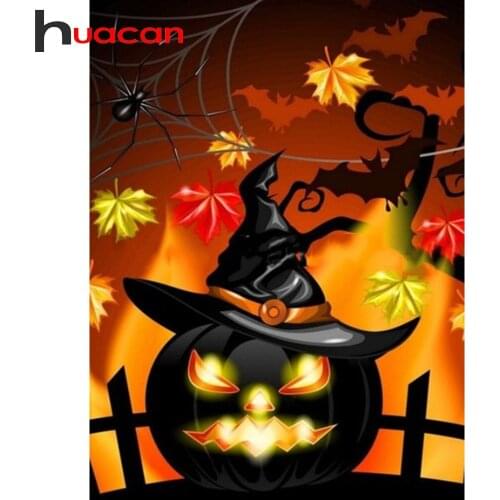 Huacan Full Square Diamond Embroidery Mosaic Art Halloween Diamond Painting Cross Stitch Pumpkin DIY Handmade Gift