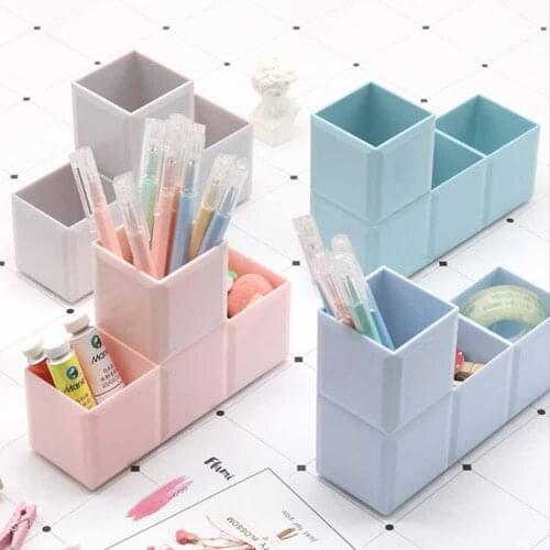 XRHYY 3-Compartment Storage Box Fashion Desktop Removable Fight Inserted Pencil Case pen Holder Organizer For School Office Home
