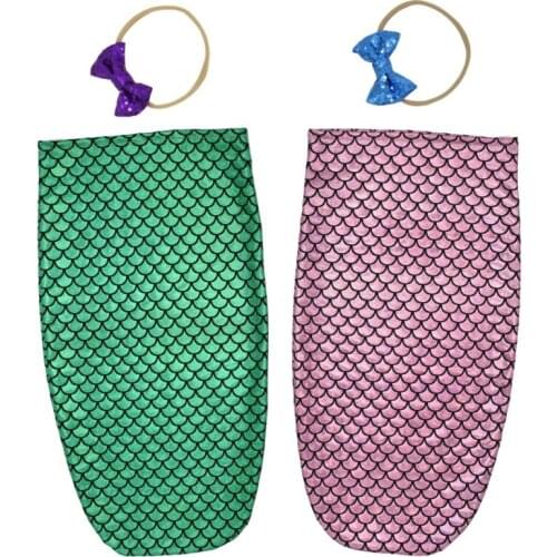 Mermaid Baby Sleeping Bag Baby Anti-swim Silkworm Sleeping Bag Sequin Bow Hair Band Two-piece
