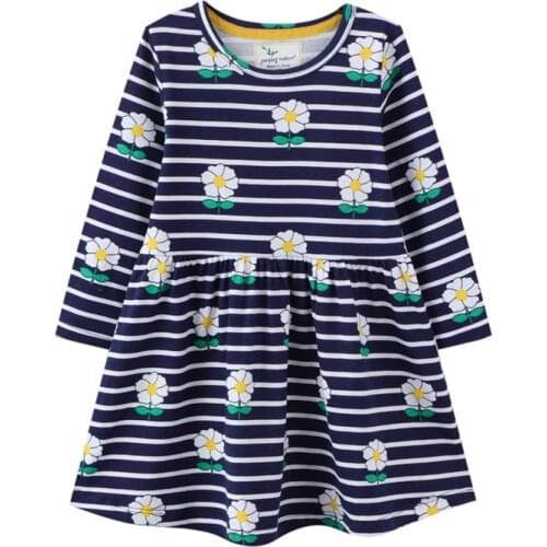 Jumping Meters Princess Floral Girls Dresses For Autumn Winter Long Sleeve Childrens Clothes Cotton Flowers Kids Costume Dress