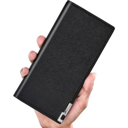 Mens wallet long soft leather cross pattern thin purses Mens Leather Wallet Credit Card Holder Clutch Coin Purse