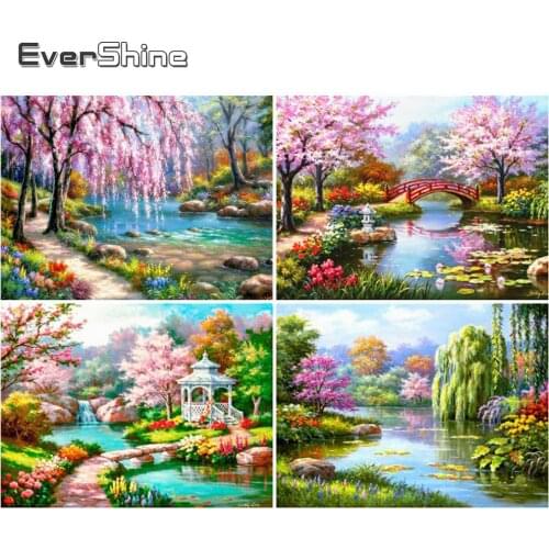 EverShine DIY Diamond Painting Tree Landscape Full Square Diamond Embroidery Lake Summer Scenery Rhinestone Mosaic Wall Decor