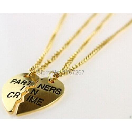 Brand Fashion Jewelry Creative Half Heart Girl Love Necklace Best Friends Partners In Crime Necklaces(2 pcs 1 set)