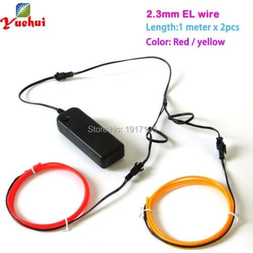 Custom 2M 2pieces 2.3mm Flexible EL wire rope tube LED Neon Glowing for toys/craft party decoration With 3V battery inverter