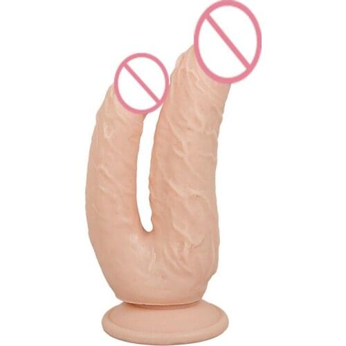 Hot Sale Doubl Dildos Anal Sex Erotic Toys Artificial Simulate penis Double Glans With Strong Suction Cup For Women Gay Lesbian