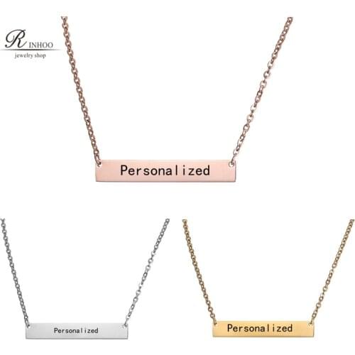 Personalized Blank Bar Pendant Necklace 3 Colors Stainless Steel Customized Name Plate Necklace Can Engrave Word Letters Jewelry