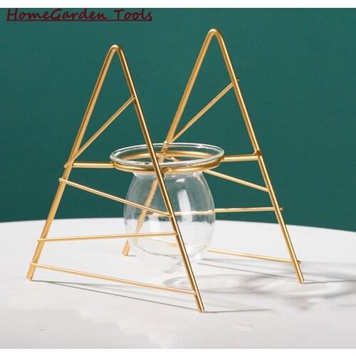 Glass Propagation Station Test Tube Vase Hydroponic Plant Flowerpot Kitchen Home Art Decor With Metal Frame