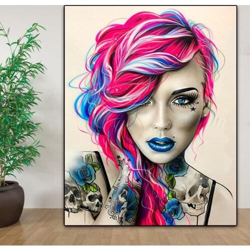 Sexy woman color head portrait DIY 5D diamond painting embroidery tattoo girl portrait cross stitch new rhinestone decoration