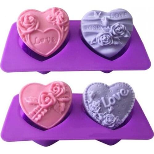 Luyou 1pcs Silicone handmade soap mold LOVE rose pattern 2 heart-shaped flower pattern Fondant Cake Mold FM1832