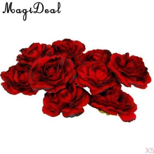MagiDeal 50x Artificial Camellia Flower Heads Silk Rose Home Wedding Decor Wine Red