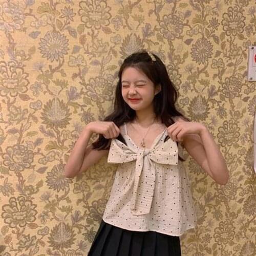 Sweet Kawaii Girl Summer Korea Preppy Style Bandage Bow Sling Top Cute Girl Harajuku Strapless Lolita Fairy Chic Women Camis