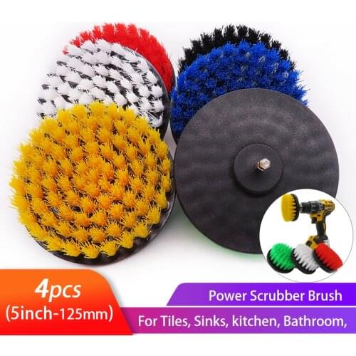 5inch 4pcs Electric Drill Brush Kit Power Scrubber Cleaning Brush for shower bathroom Car Leather Plastic Nylon Brushes Set